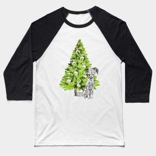 Dalmatian Christmas scene with Christmas Tree and Santa Hat Baseball T-Shirt